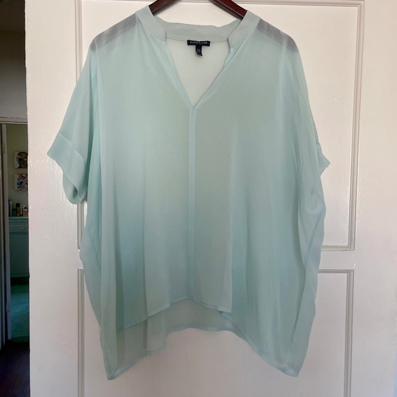 Eileen Fisher Petite 100% Silk Icy Blue Tunic Sheer Blouse Top SZ PM Minimalist - Picture 1 of 6